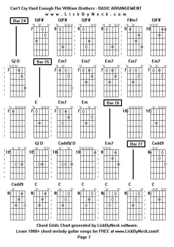 Chord Grids Chart of chord melody fingerstyle guitar song-Can't Cry Hard Enough-The William Brothers - BASIC ARRANGEMENT,generated by LickByNeck software.